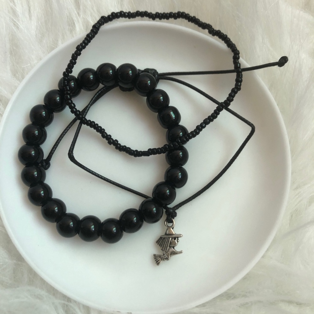 Mini witch charm string bracelet +2 bead bracelets
